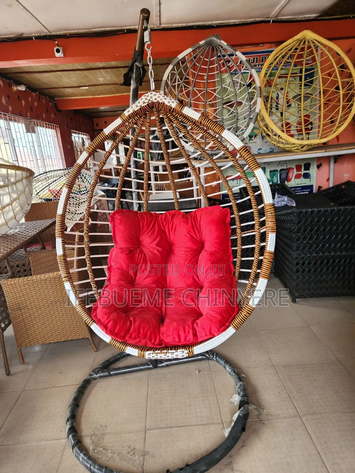 Gold and White Swinging Chair