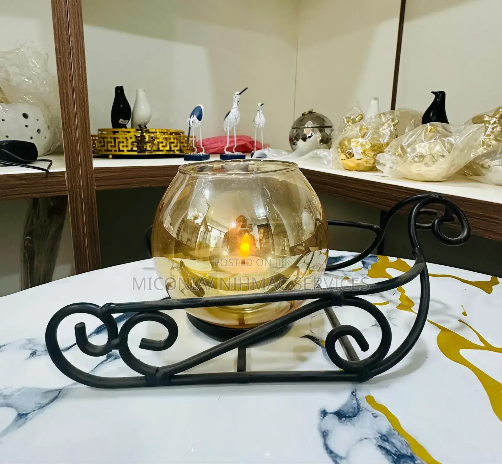 Elegant Glass Candle Holder With Metal Stand