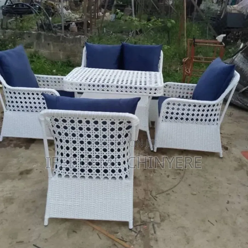 Rattan Sofa White With Blue  Cushion