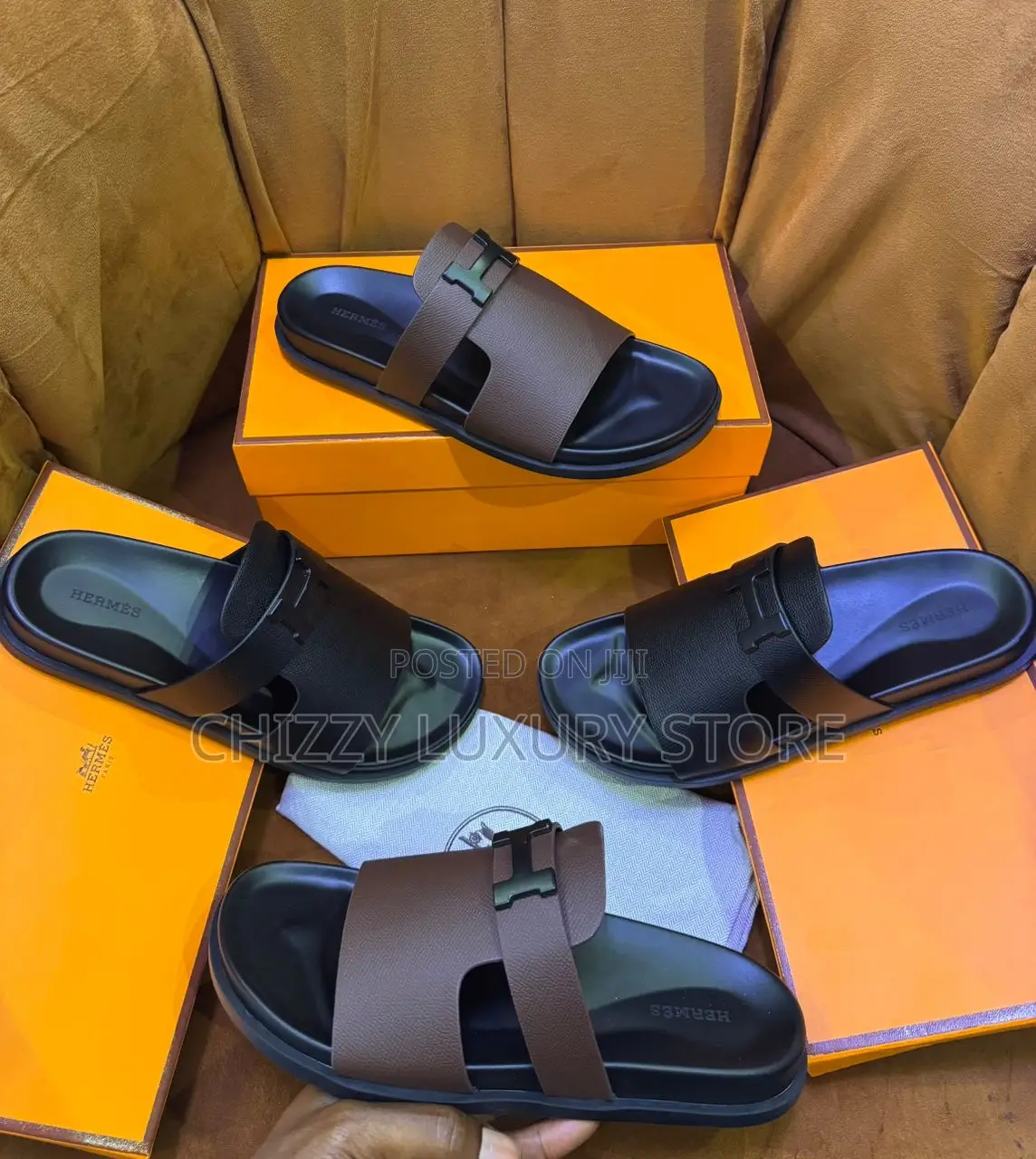 Hermes Quality Luxury Men Genuine Leather Pams