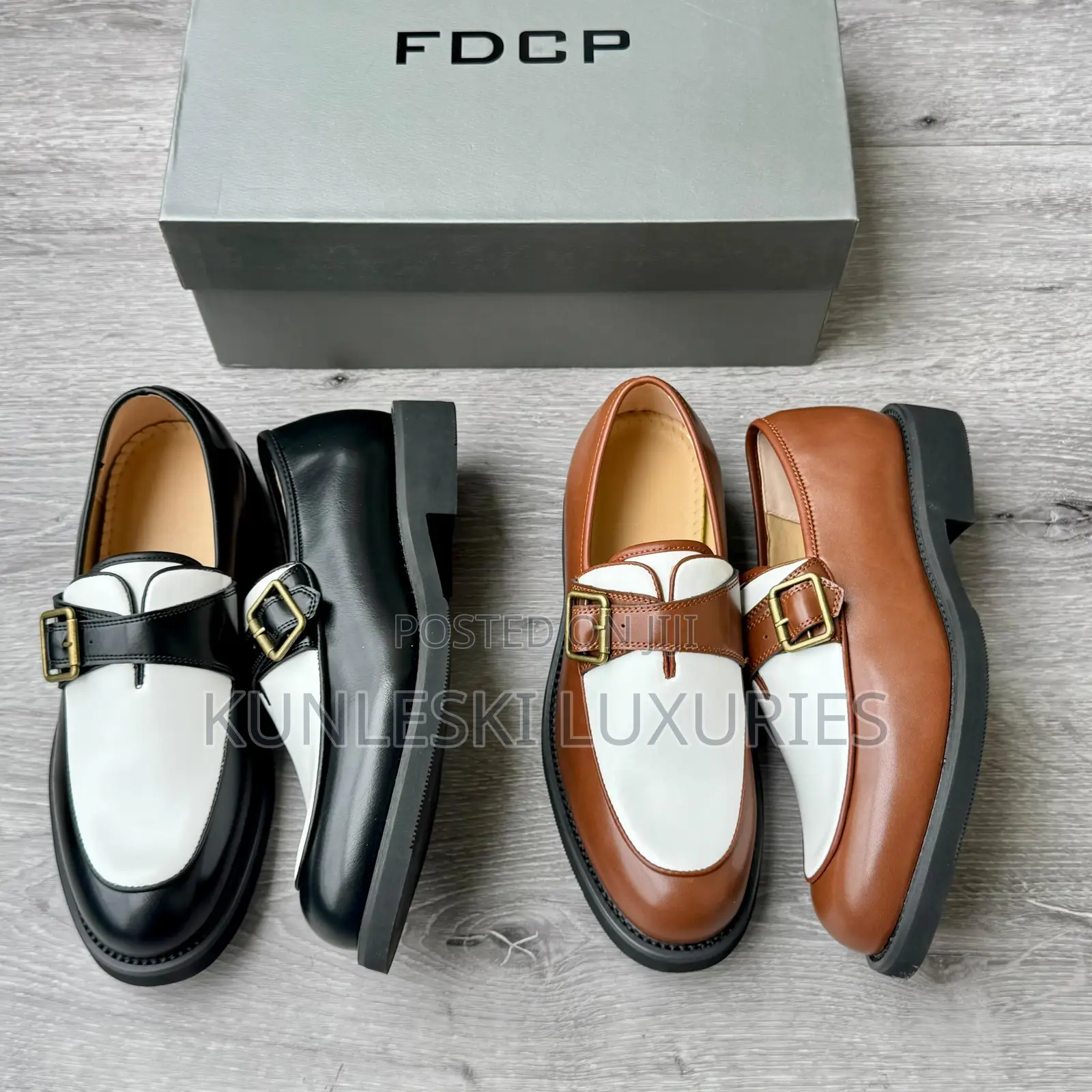 Original FDCP Two-Tone Buckle-Strap Leather Loafers Shoe