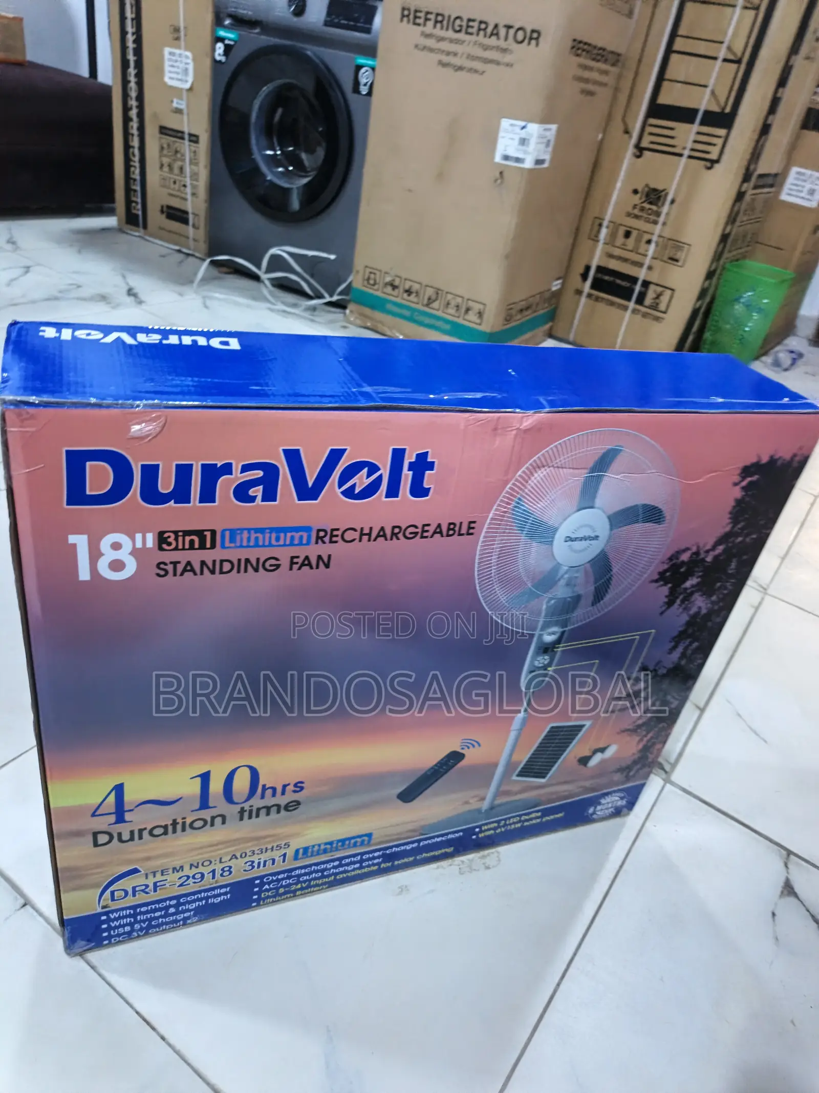 Duravolt 18'' 3in1 Lithium Rechargeable Fan Long Lasting Battery