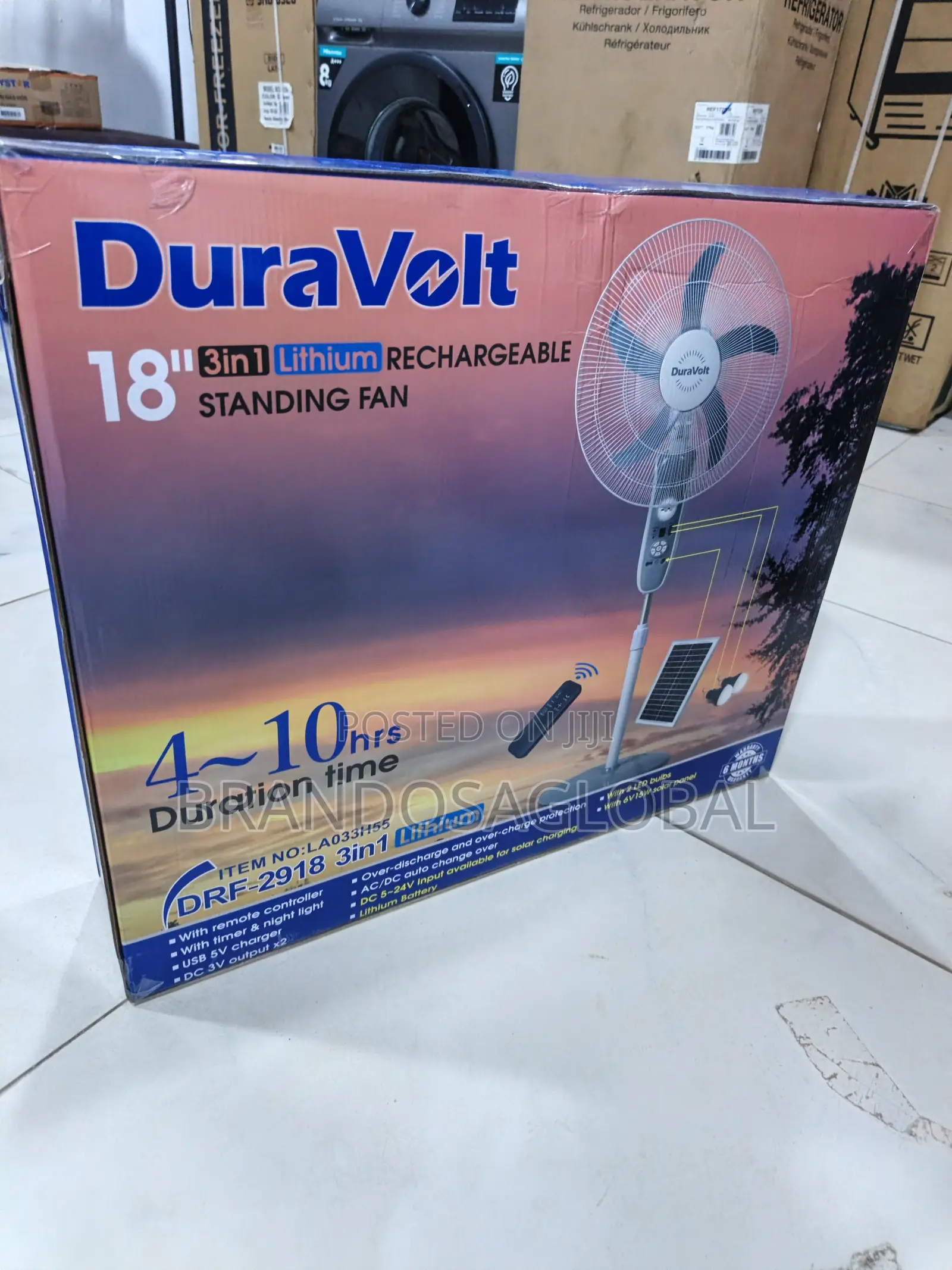 Duravolt 18 Inches 3in1 Lithium Rechargeable Fan[Drf2918]Householdunit