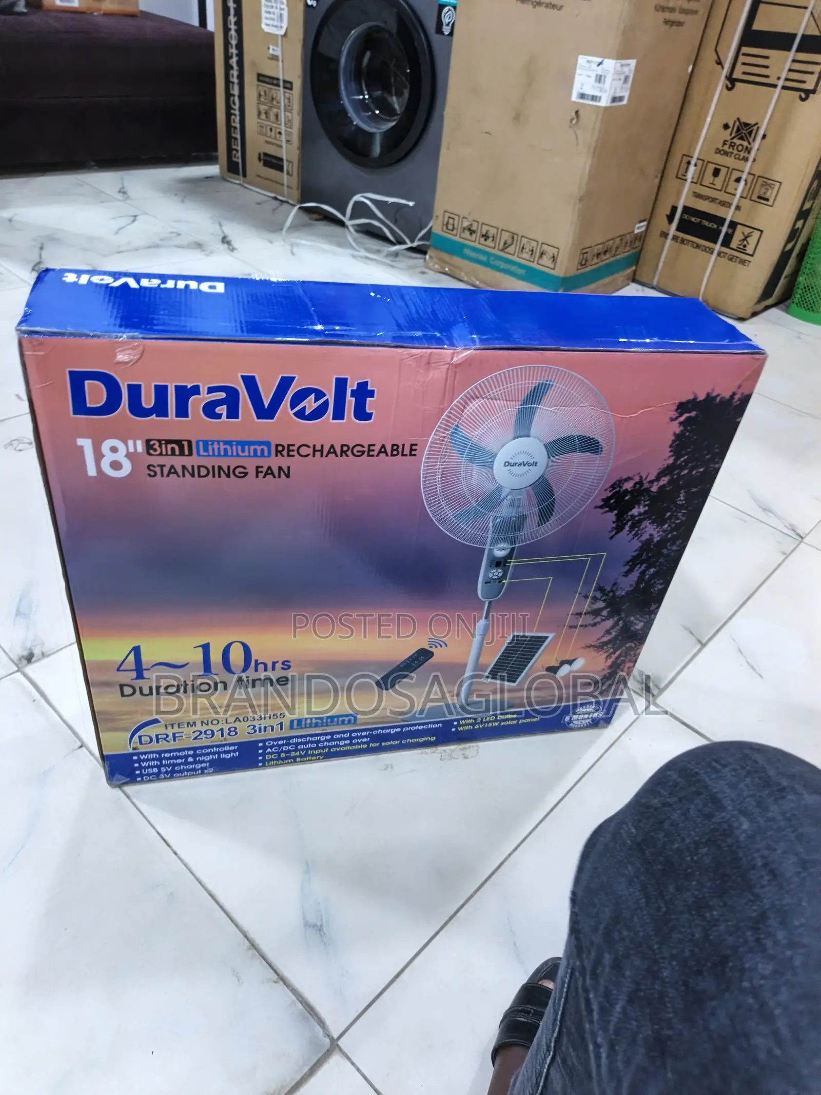 Duravolt 18 Inches 3in1 Lithium Rechargeable Fan[Drf2918]Portable Fan