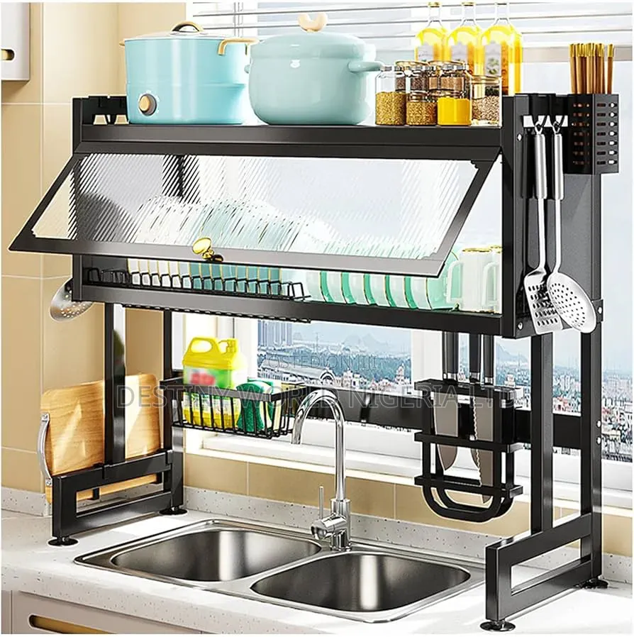 Multifunctional Over-the-Sink Dish Rack With a Flip-Up Cover