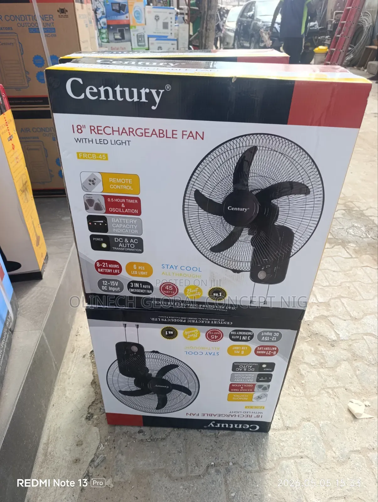 18 Inches Wall Mount Century Rechargeable Solar Fan