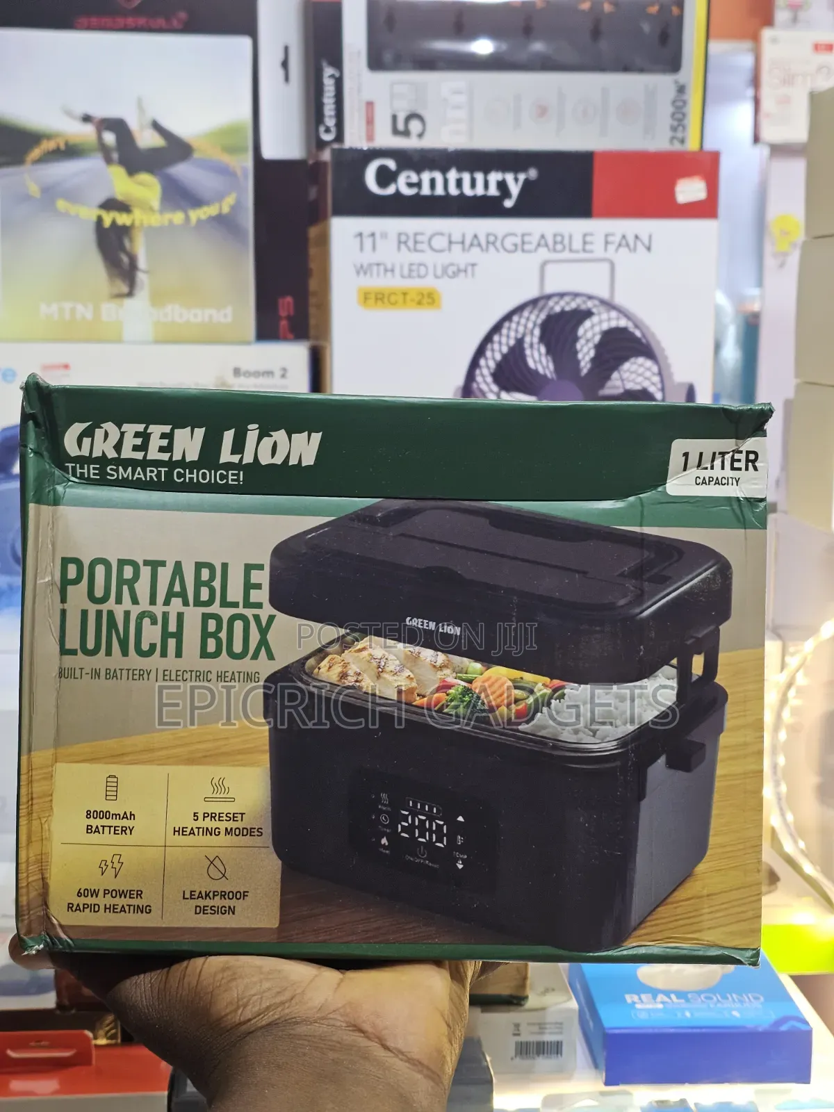 Green Portable Electric Rechargeable Lunch Box 1 Litre