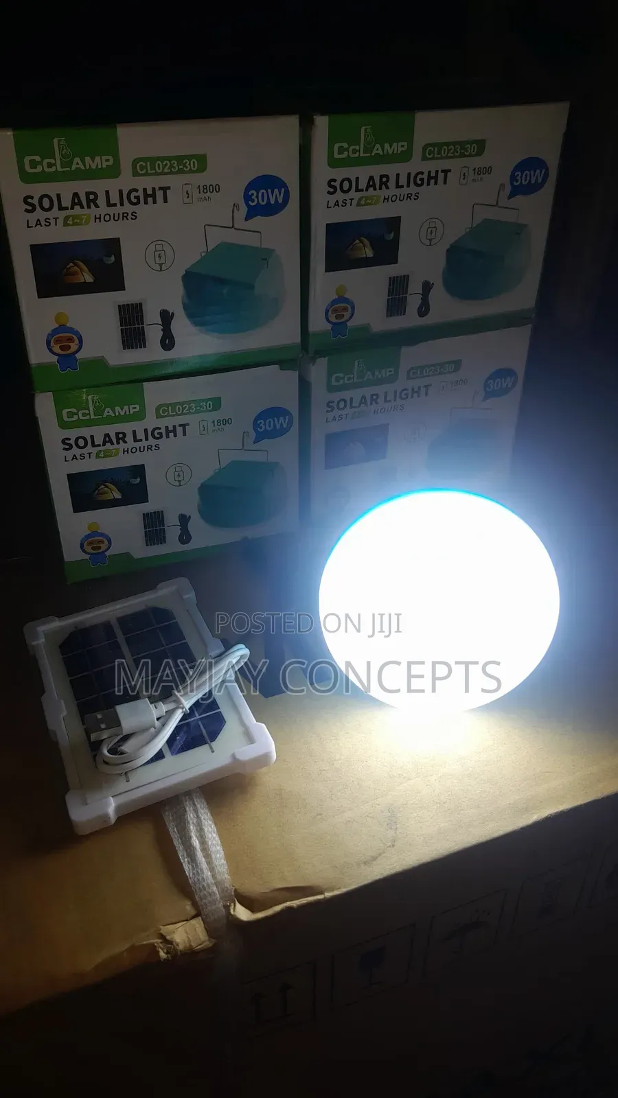 Cclamp 30w Solar Rechargeable Lamp With Panel Usb-C Fast Charge