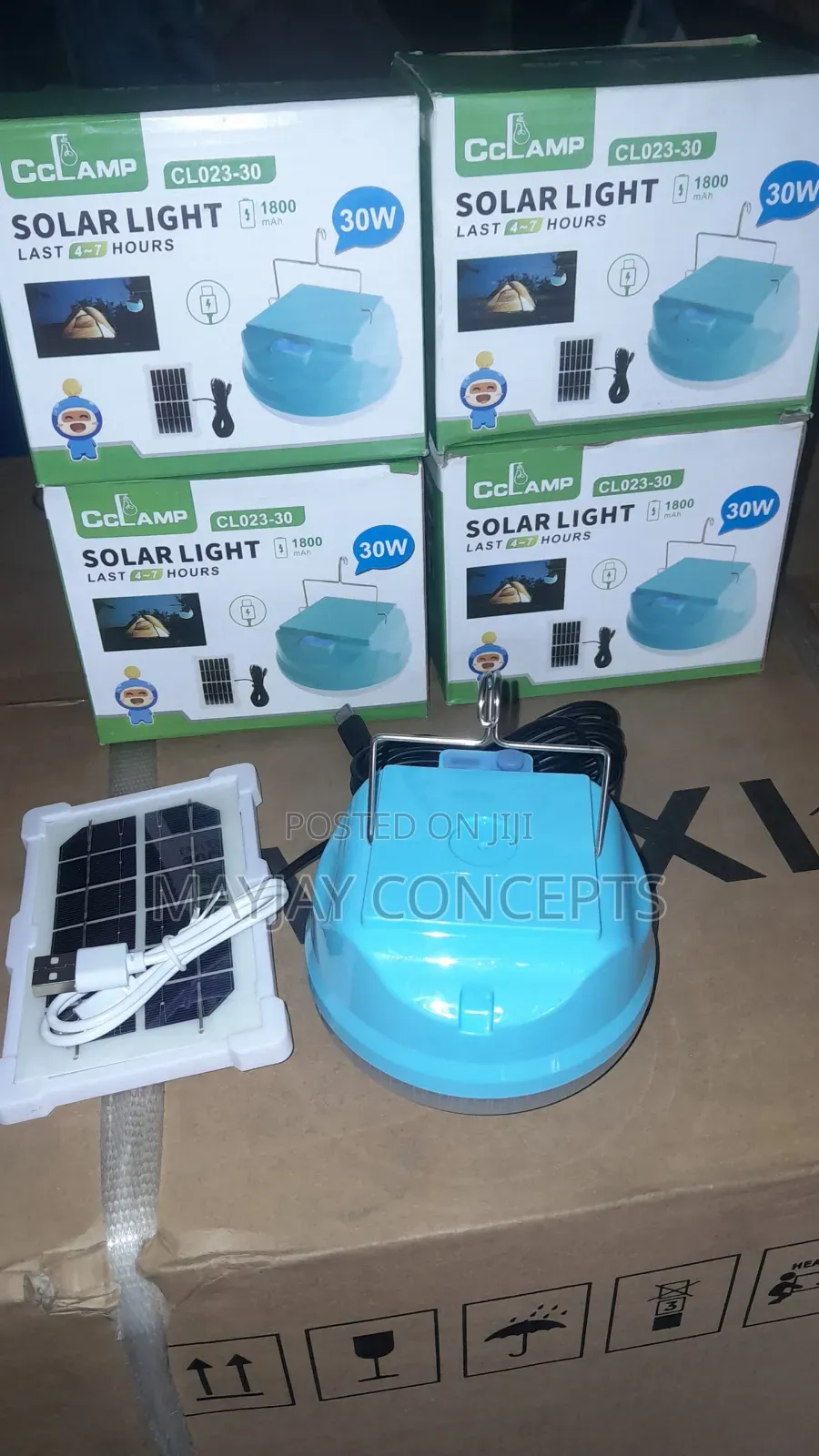 Cclamp 30w Solar Rechargeable Lamp With Panel Usb-C Fast Charge