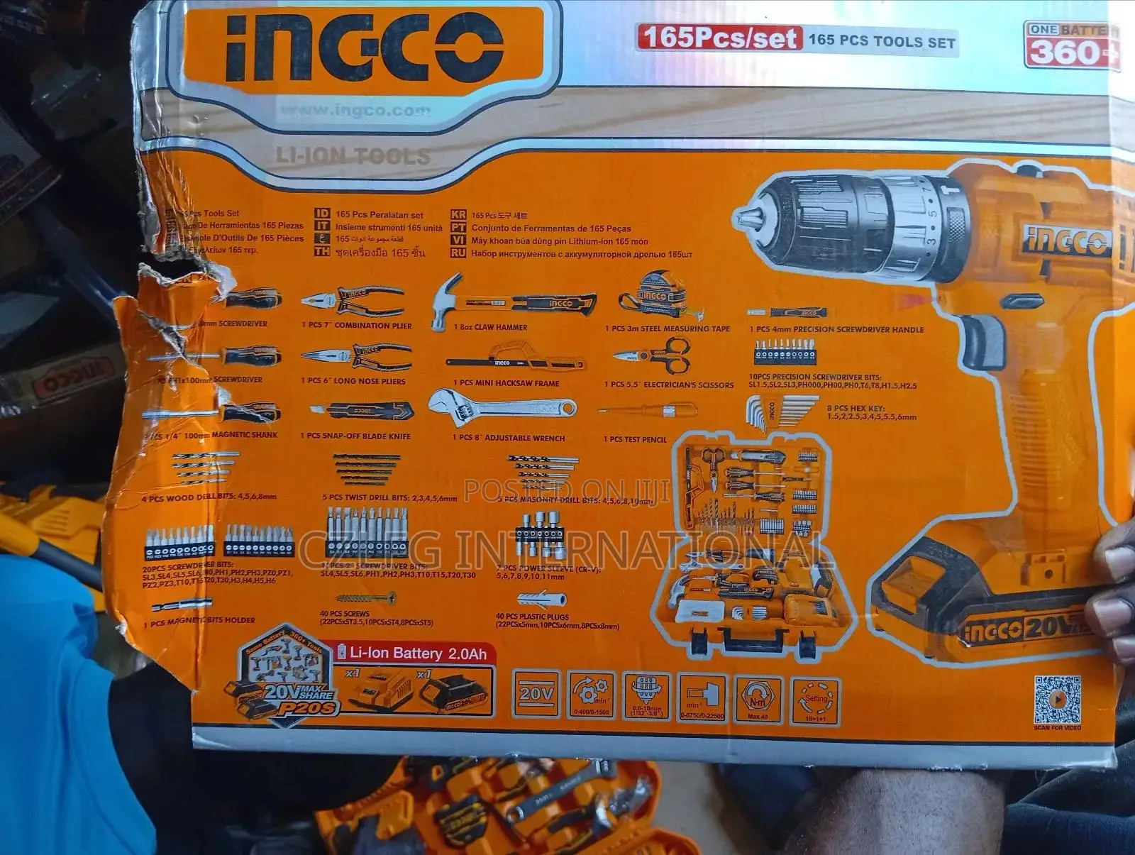 165 PCS Ingco Tools Set With 20volts Battery Machine