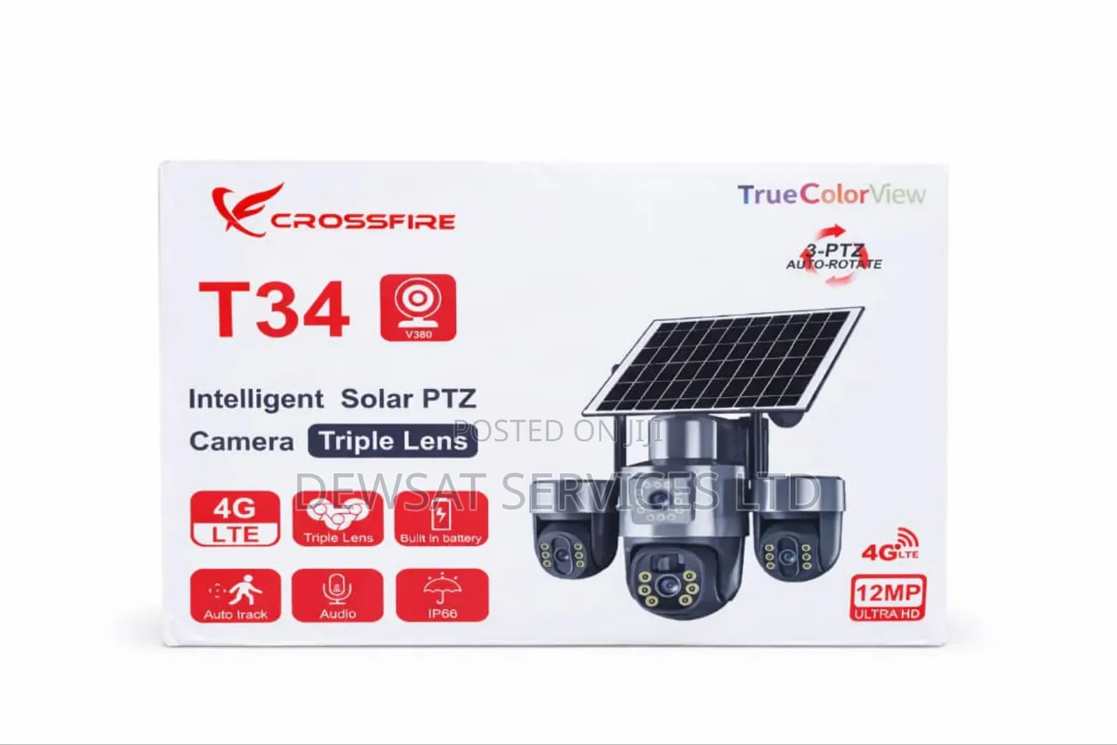 Crossfire T34 V380 Intelligent Solar PTZ Camera Triple Lens 4g Lte