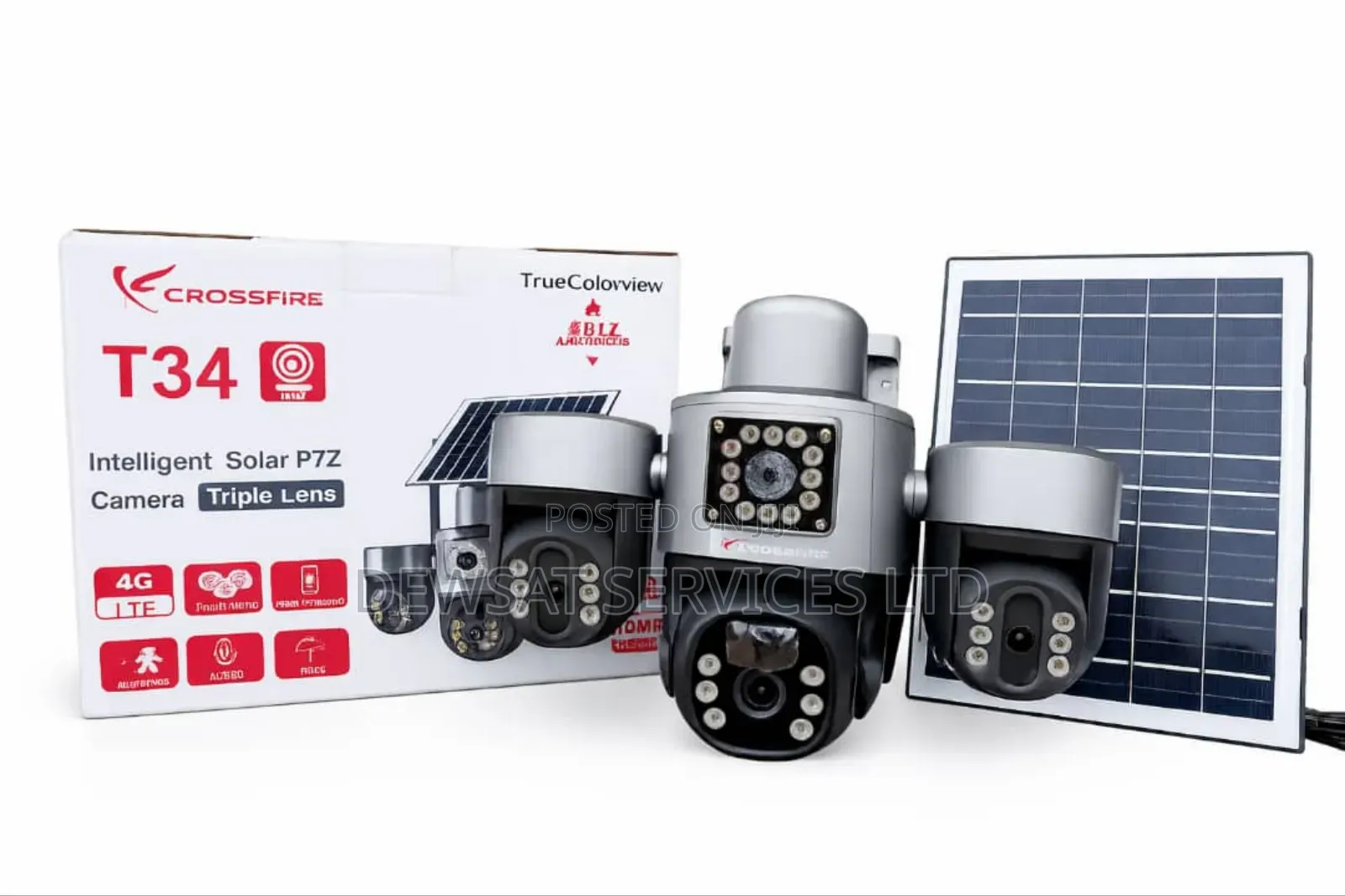 Crossfire T34 V380 Intelligent Solar PTZ Camera Triple Lens 4g Lte