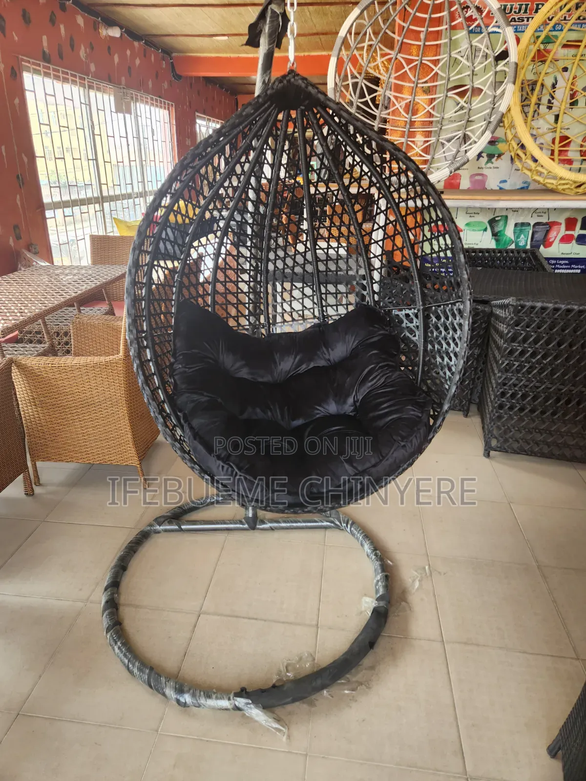 Black With Black, Yellow Cushion Swinging Chair