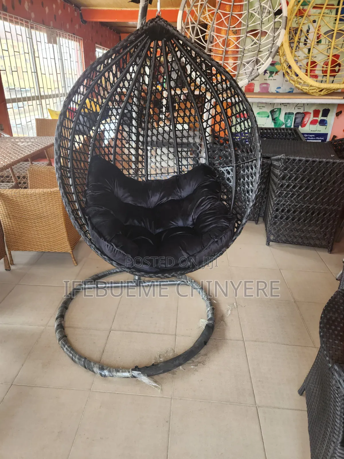 Black With Black, Yellow Cushion Swinging Chair