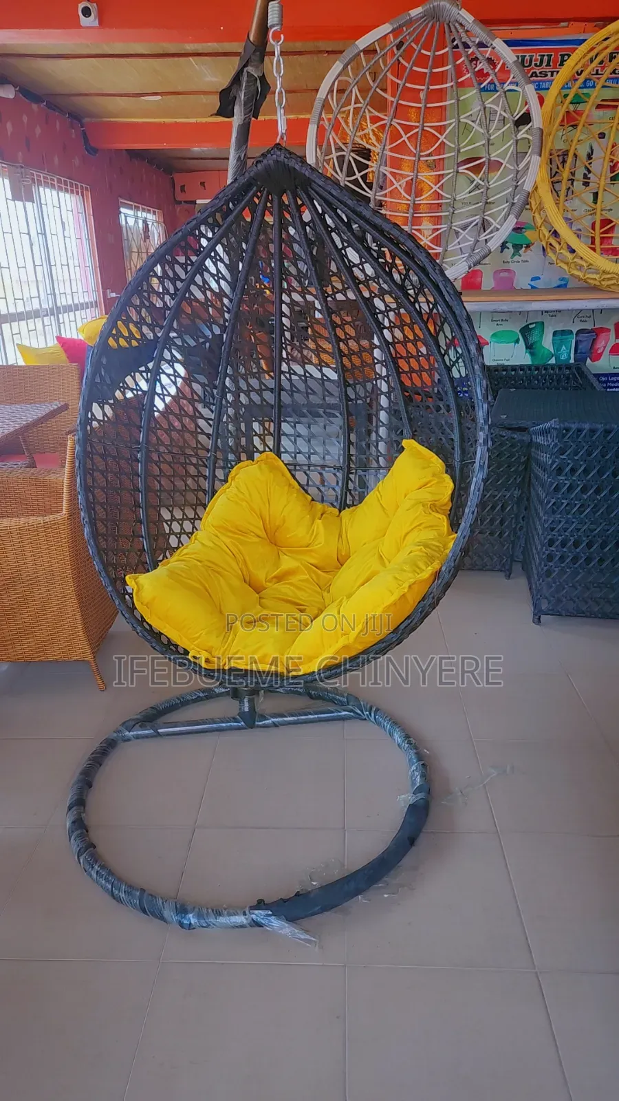 Black With Black, Yellow Cushion Swinging Chair