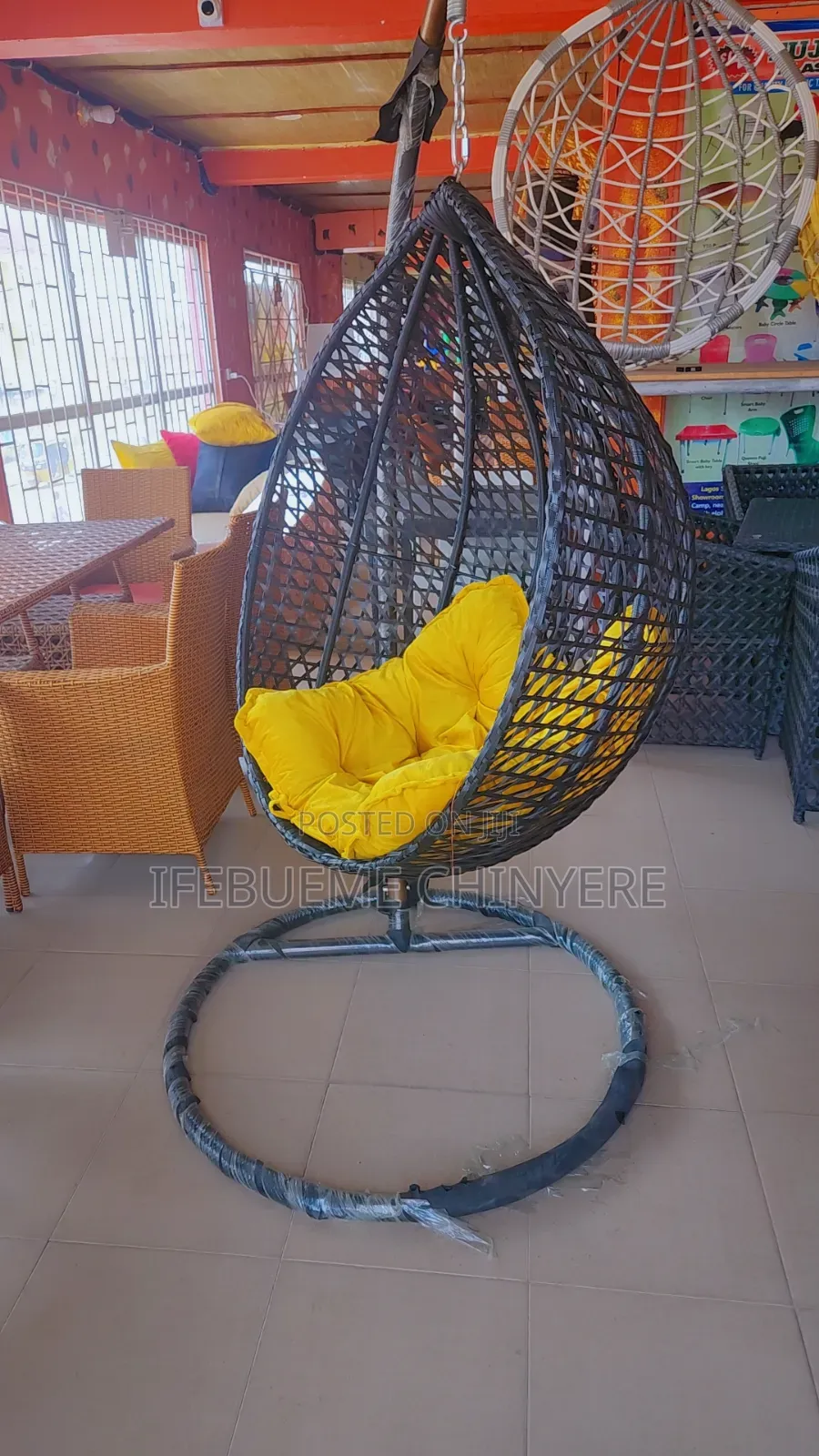 Black With Black, Yellow Cushion Swinging Chair