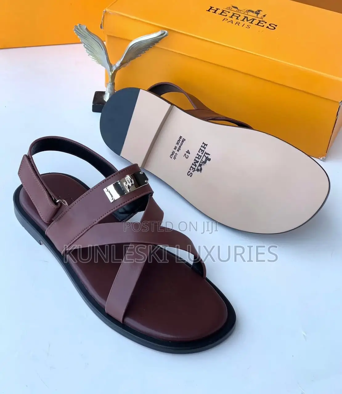 Original Hermes Black Brown Sandals