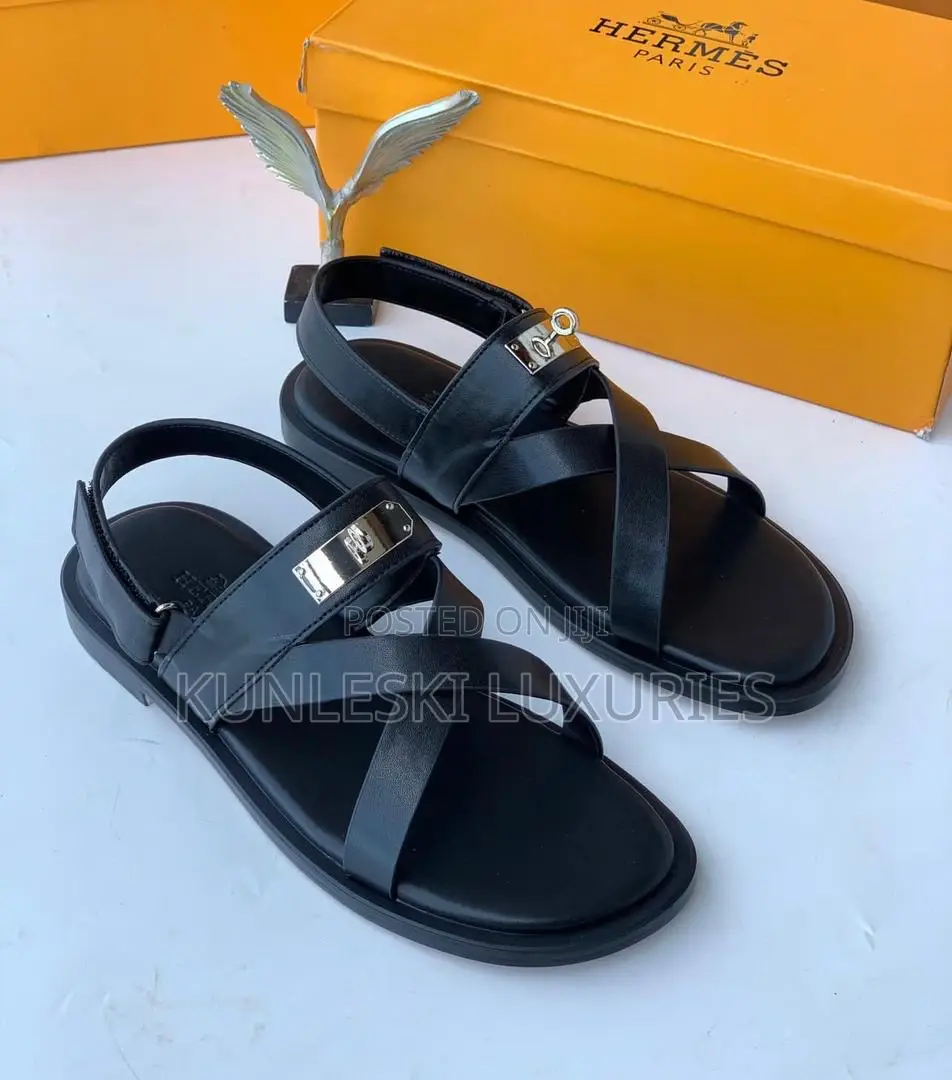 Original Hermes Black Brown Sandals