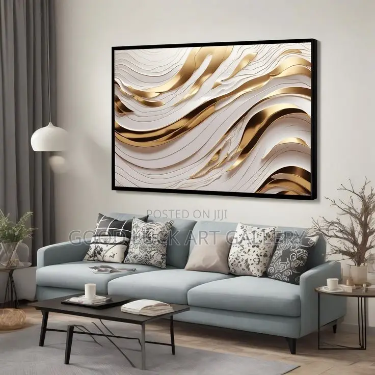 Gold and White Abstract Wave Canvas