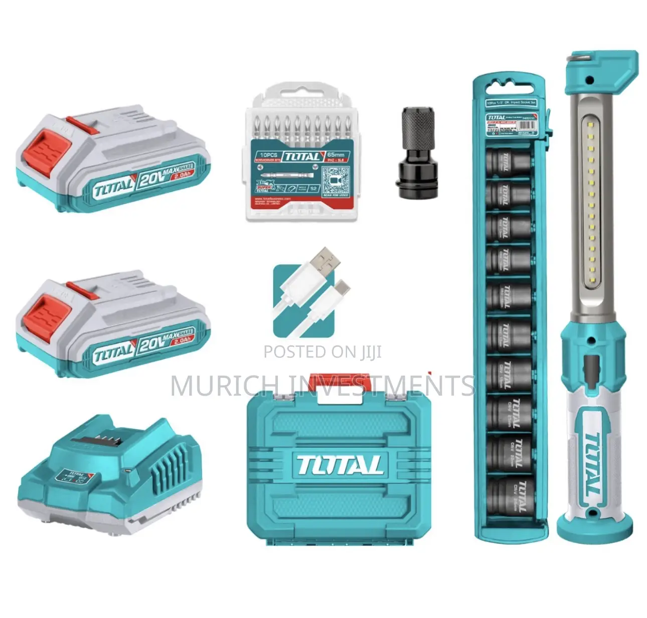 Total 20v Cordless 2pcs Combo Kit – Impact Wrench & Work Lamp