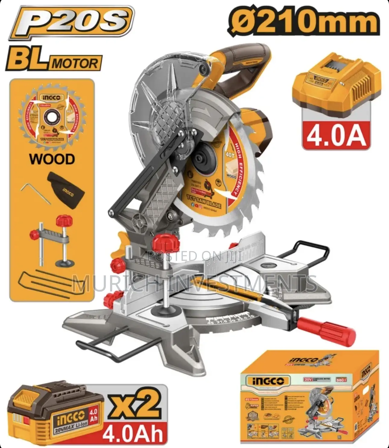 Ingco 20v Cordless Mitre Saw With 2 Batteries Charger – 210mm