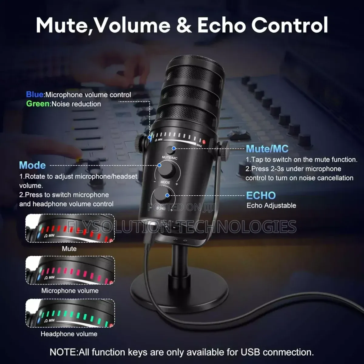 Dynamic Podcast Microphone XLR/Usb Echo Adjustable Noise Cancellation