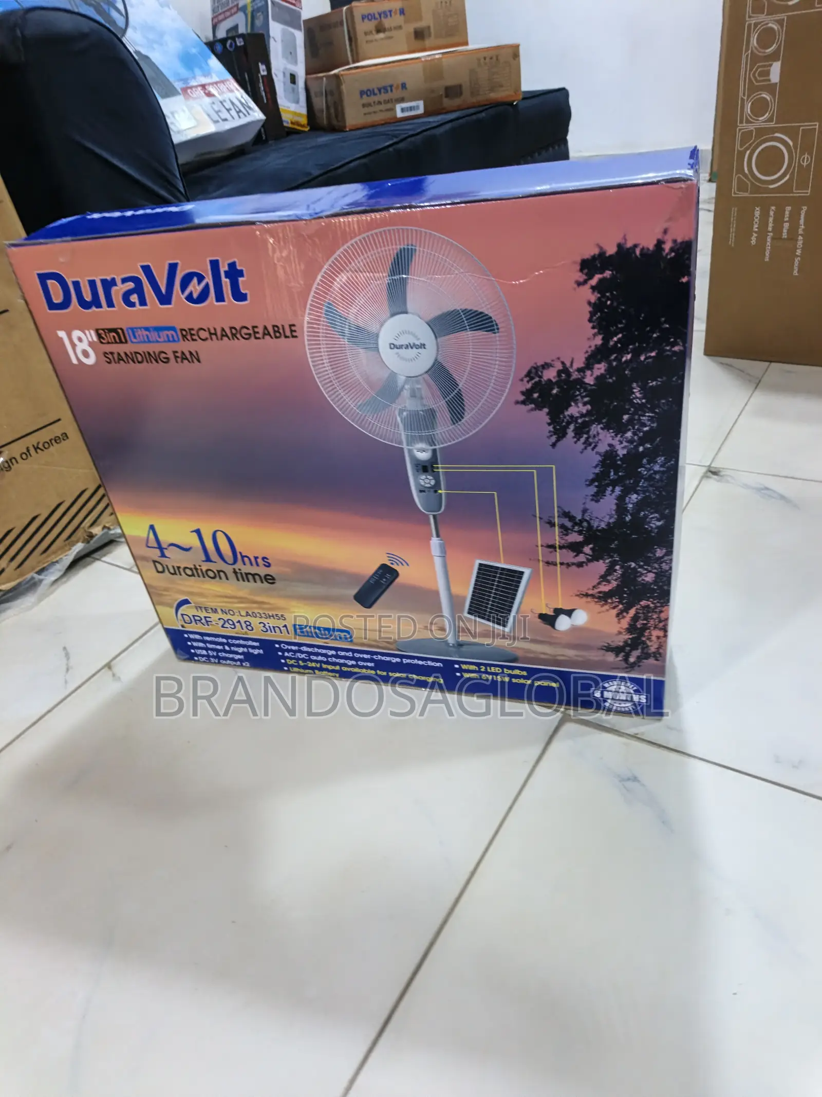 Duravolt 18 Inches 3in1 Lithium Rechargeable Fan[Drf2918] Cooling Fan