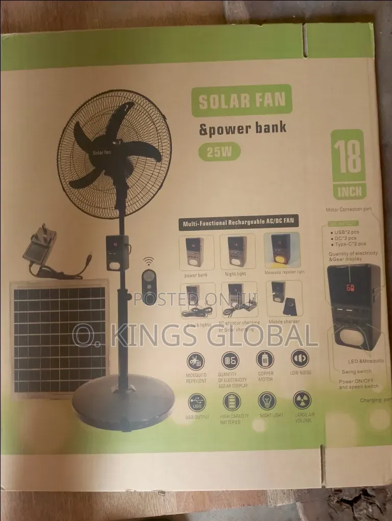 18" Ac/Dc Solar Fan +15,000mah Power Bank, Mosquitoes Repellent+Panel