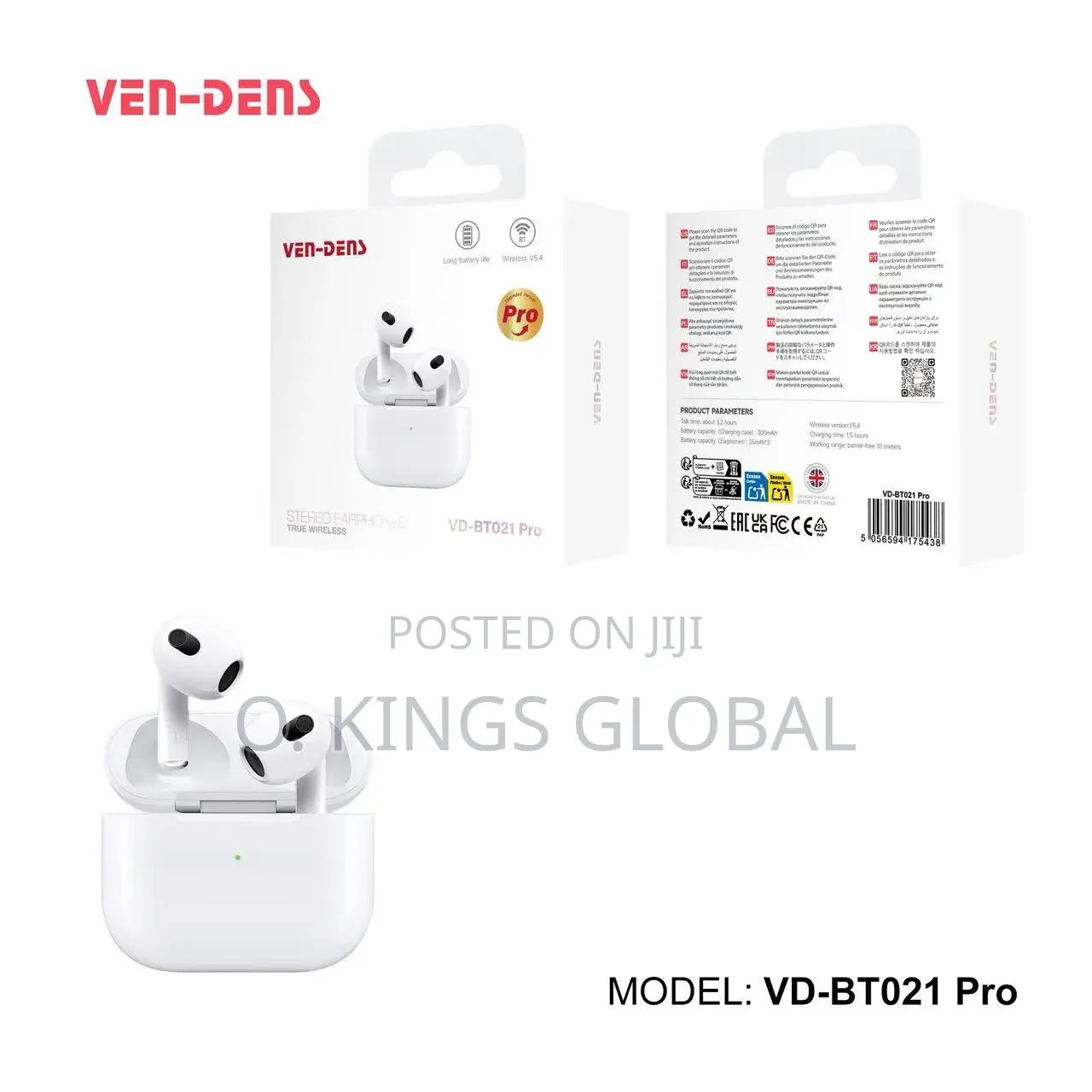 Original TWS Bluetooth Earphones Earbuds 4hrs Play Time Ven-Dens 02pro