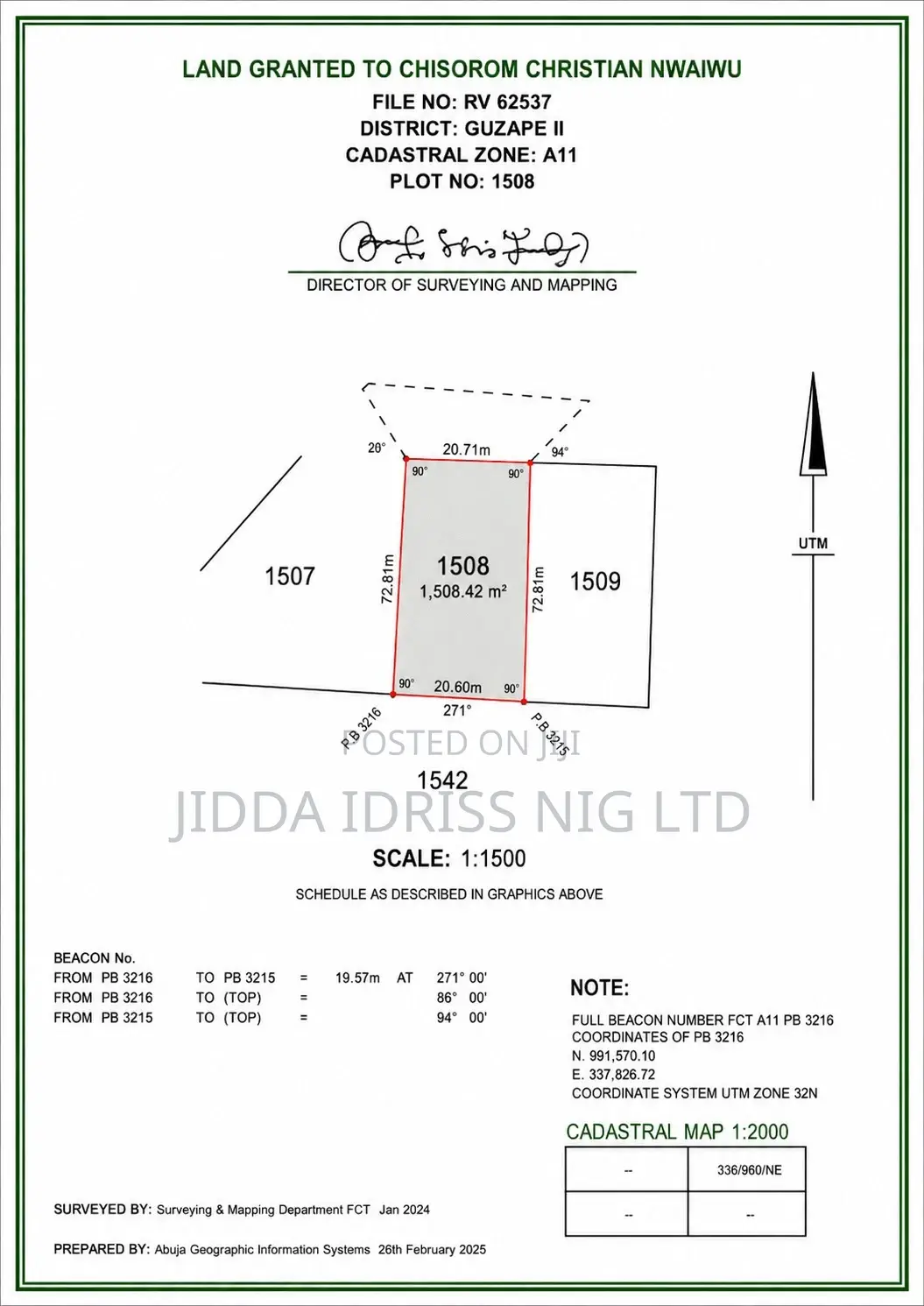 Direct Mandate: 1,508sqm Residential Plot in Guzape Ii Abuja