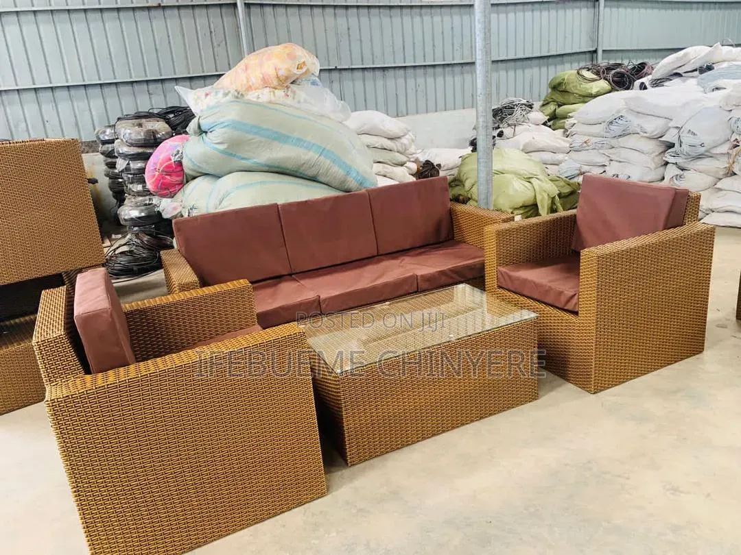 Rattan Sofa Boss Chair High Back Gold With Brown Cushion