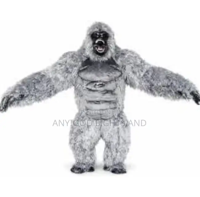 Grey Inflatable Gorilla Costume Roar King Kong With Battery Included