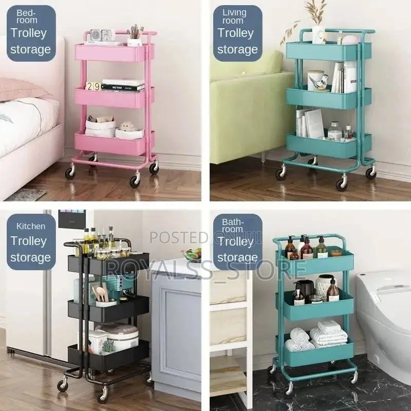 3/4 Tiers Rolling Utility Cart Kitchen Trolleys Heavy Duty Trolley