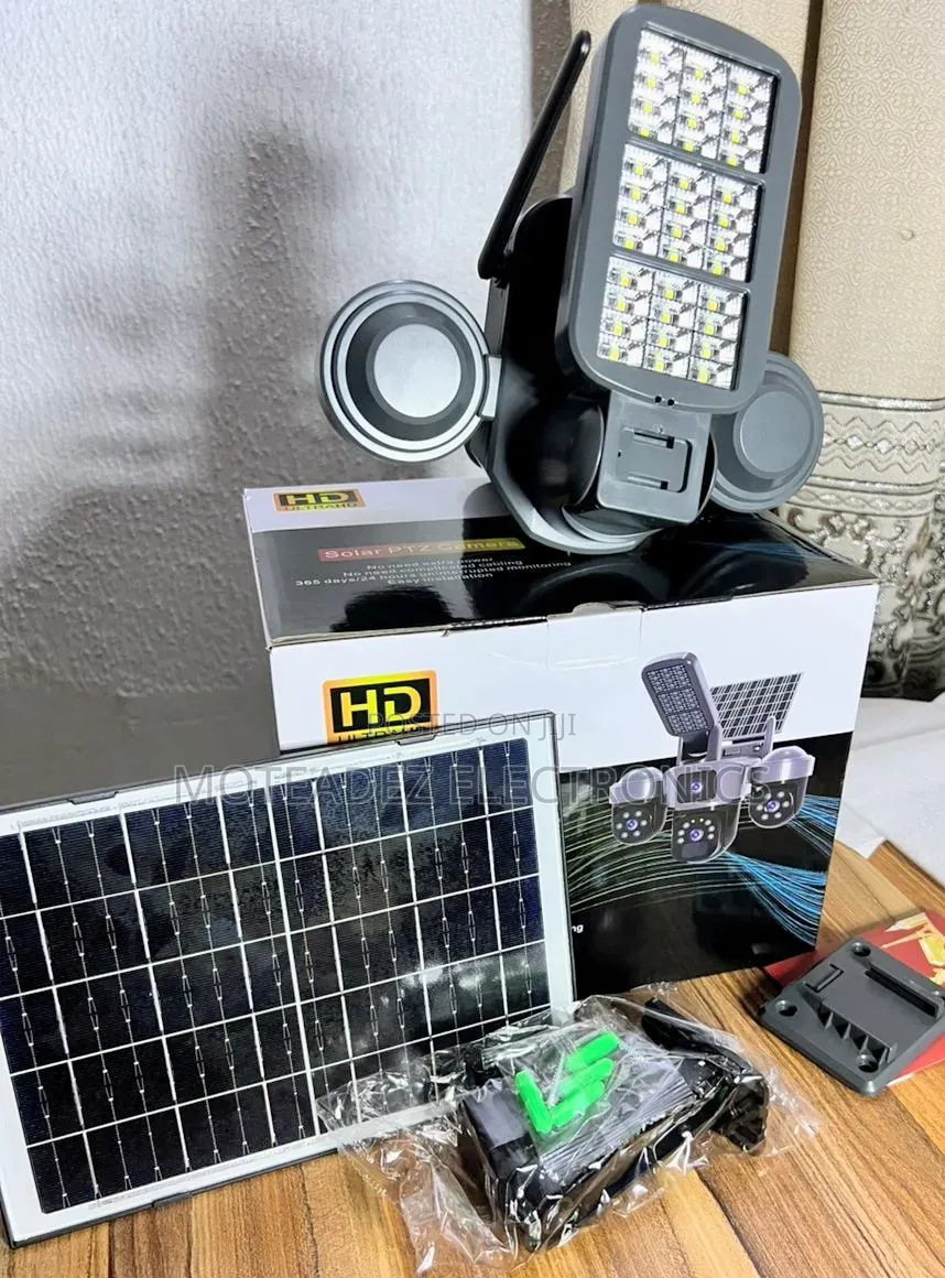 Super Ultra Hd Triple Camera Lens Solar Ptz Cctv Camera With Panel