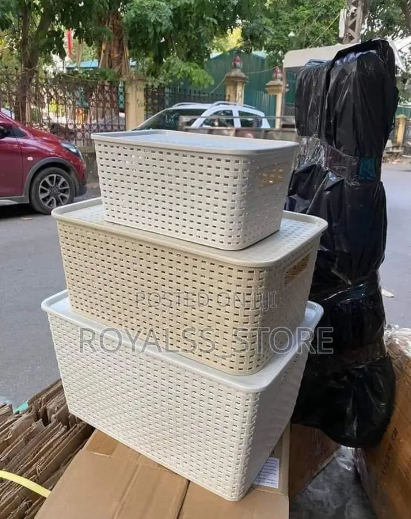3set Plastic Storage Basket With Lid Multi Purpose Storage Basket