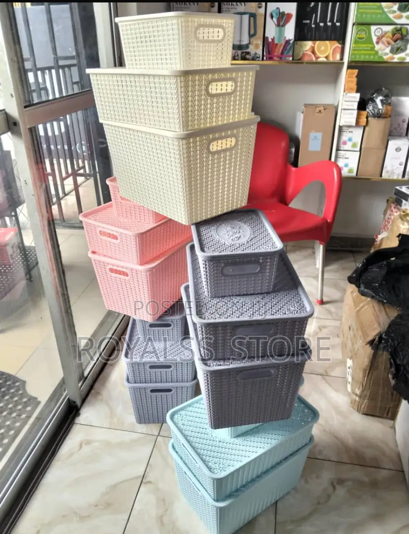 3set Plastic Storage Basket With Lid Multi Purpose Storage Basket