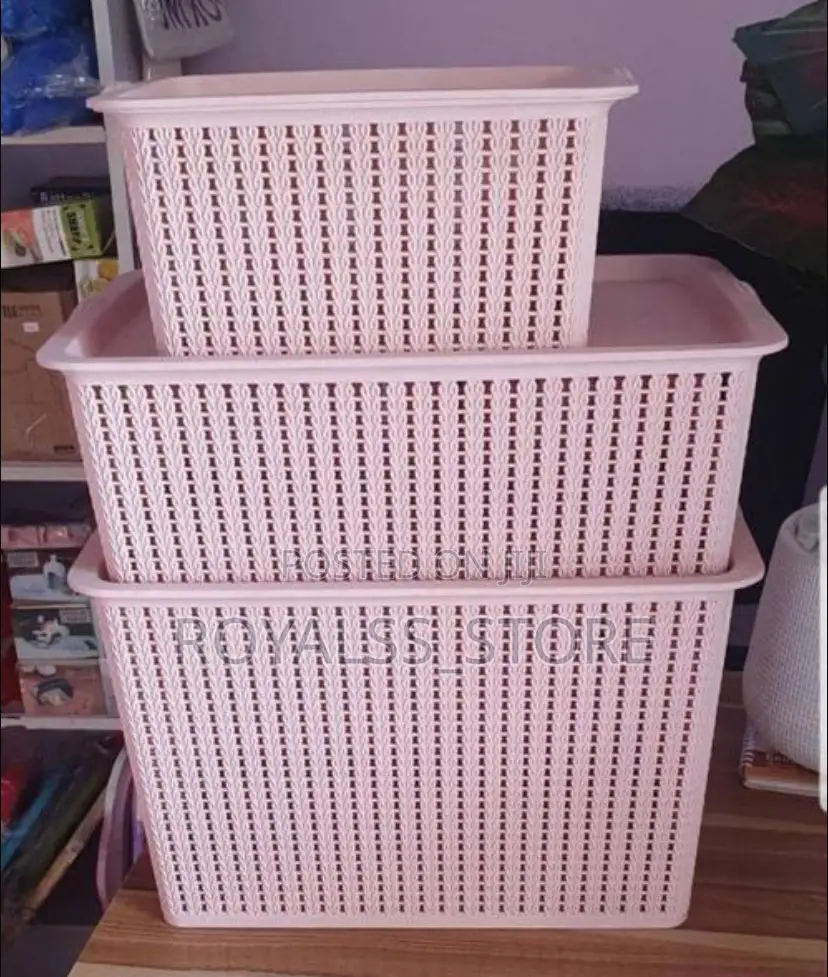 3set Plastic Storage Basket With Lid Multi Purpose Storage Basket