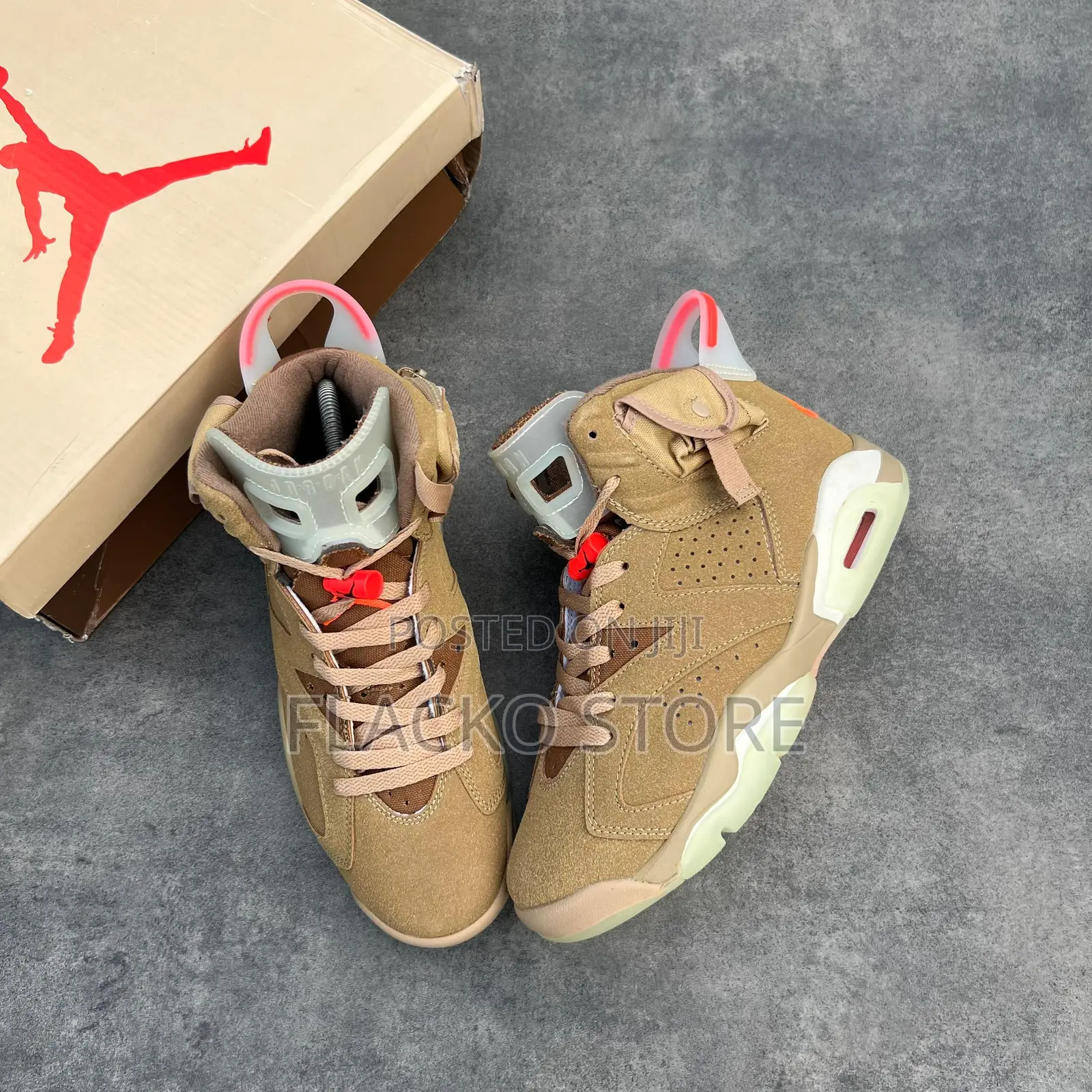 Original Travis Scott X Jordan 6 Retro British Khaki Sneakers