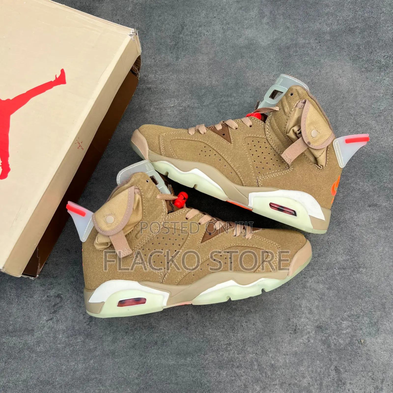 Original Travis Scott X Jordan 6 Retro British Khaki Sneakers