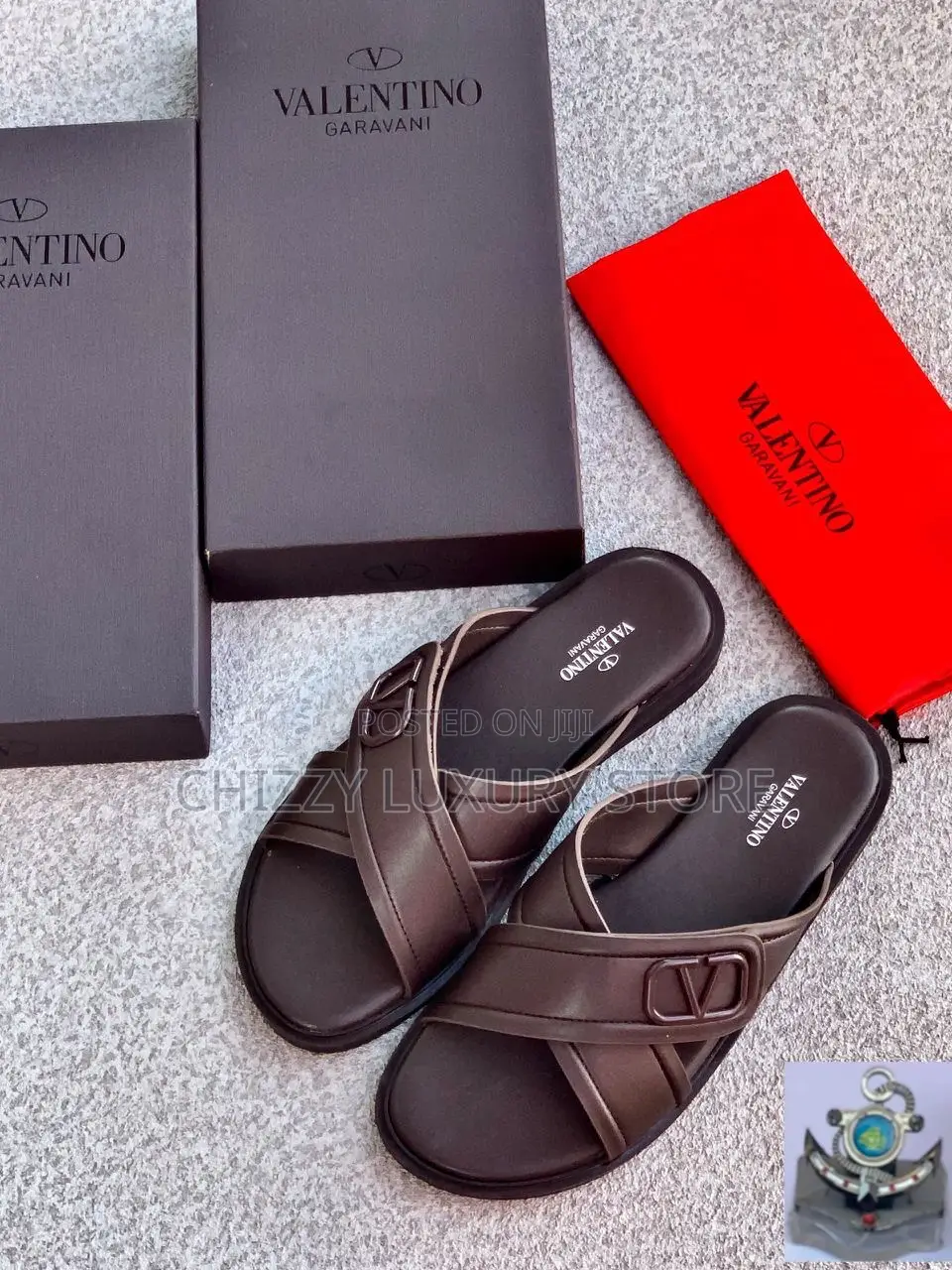 Valentino Garavani Quality Luxury Men Genuine Leather Pams