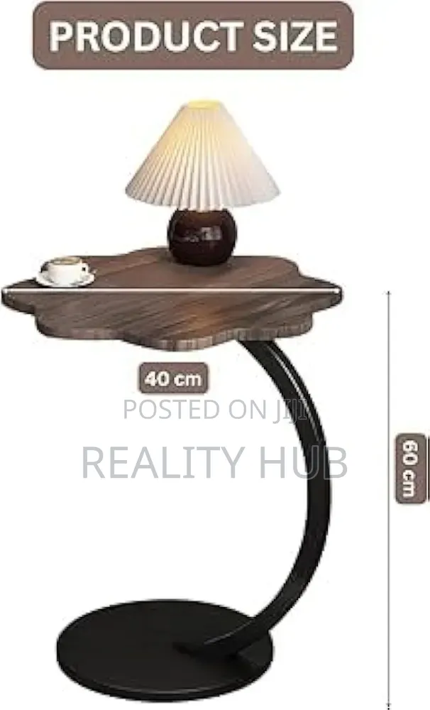 Curved Table With Wooden Top 40cm Compact End Table Metal Base Sofa