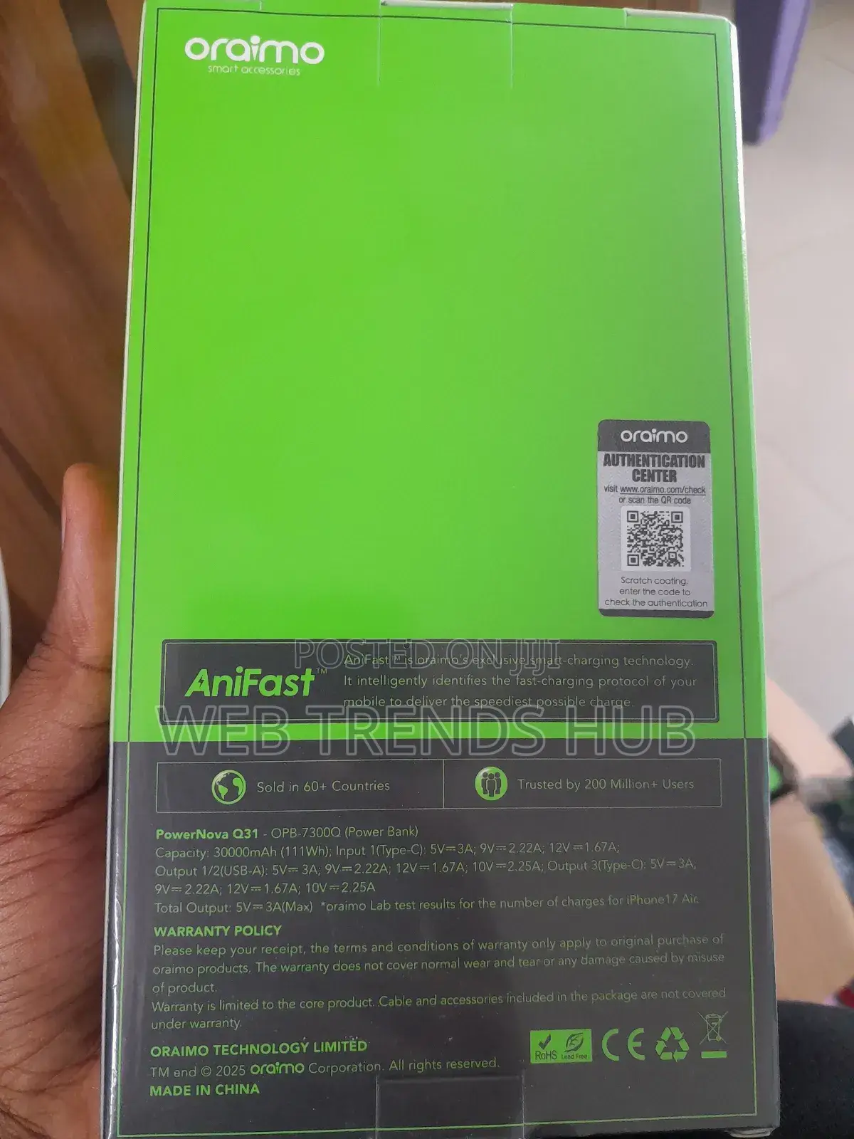 Oraimo 30,000mah Powerbank Q31 (Opb-7300q) - 22.5w Fast Charging