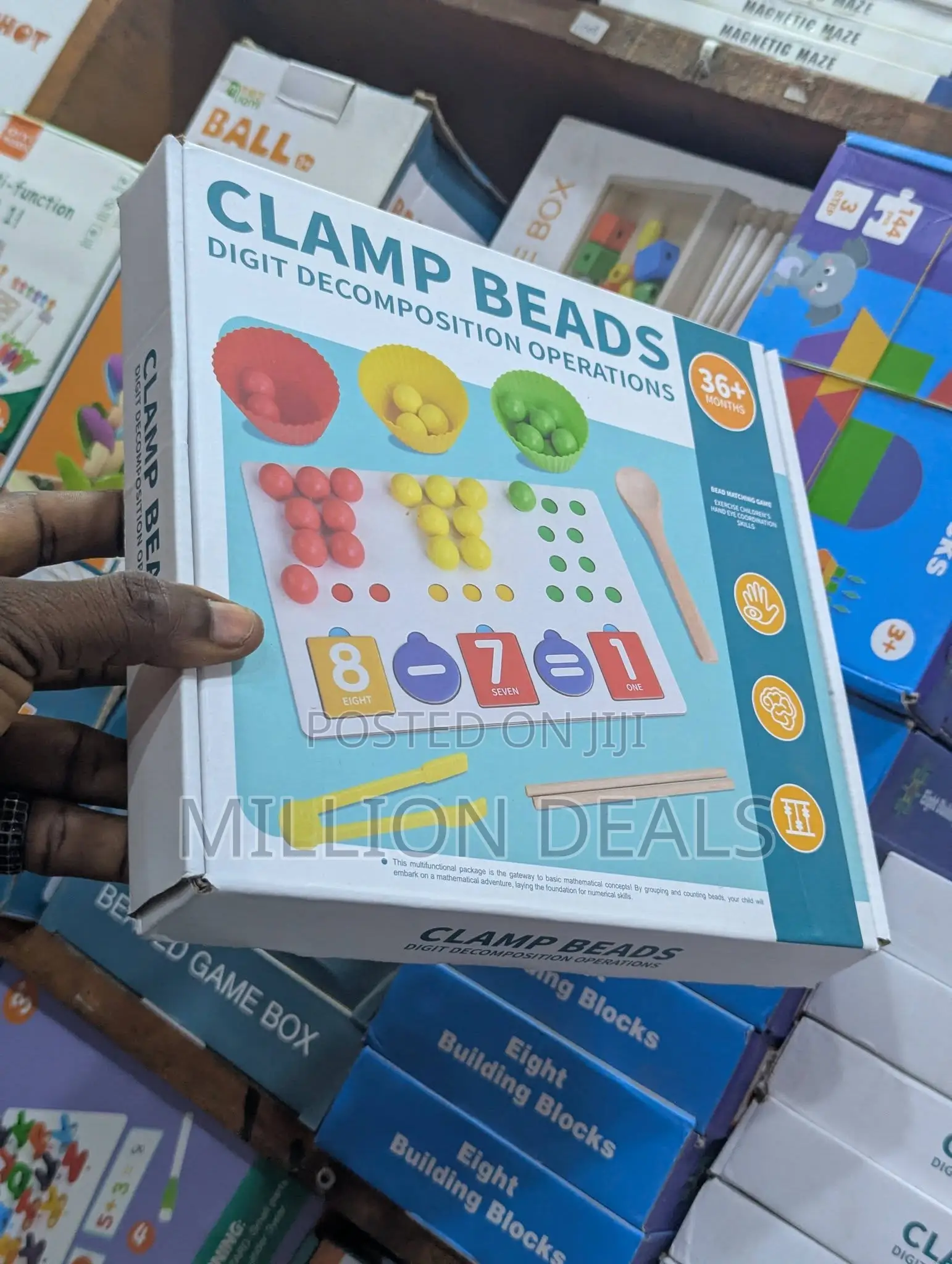 Clamp Beads Math Toy, Wooden Learning Game Set for Kids 3+ Years