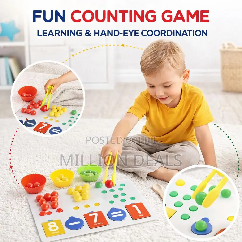 Clamp Beads Math Toy, Wooden Learning Game Set for Kids 3+ Years