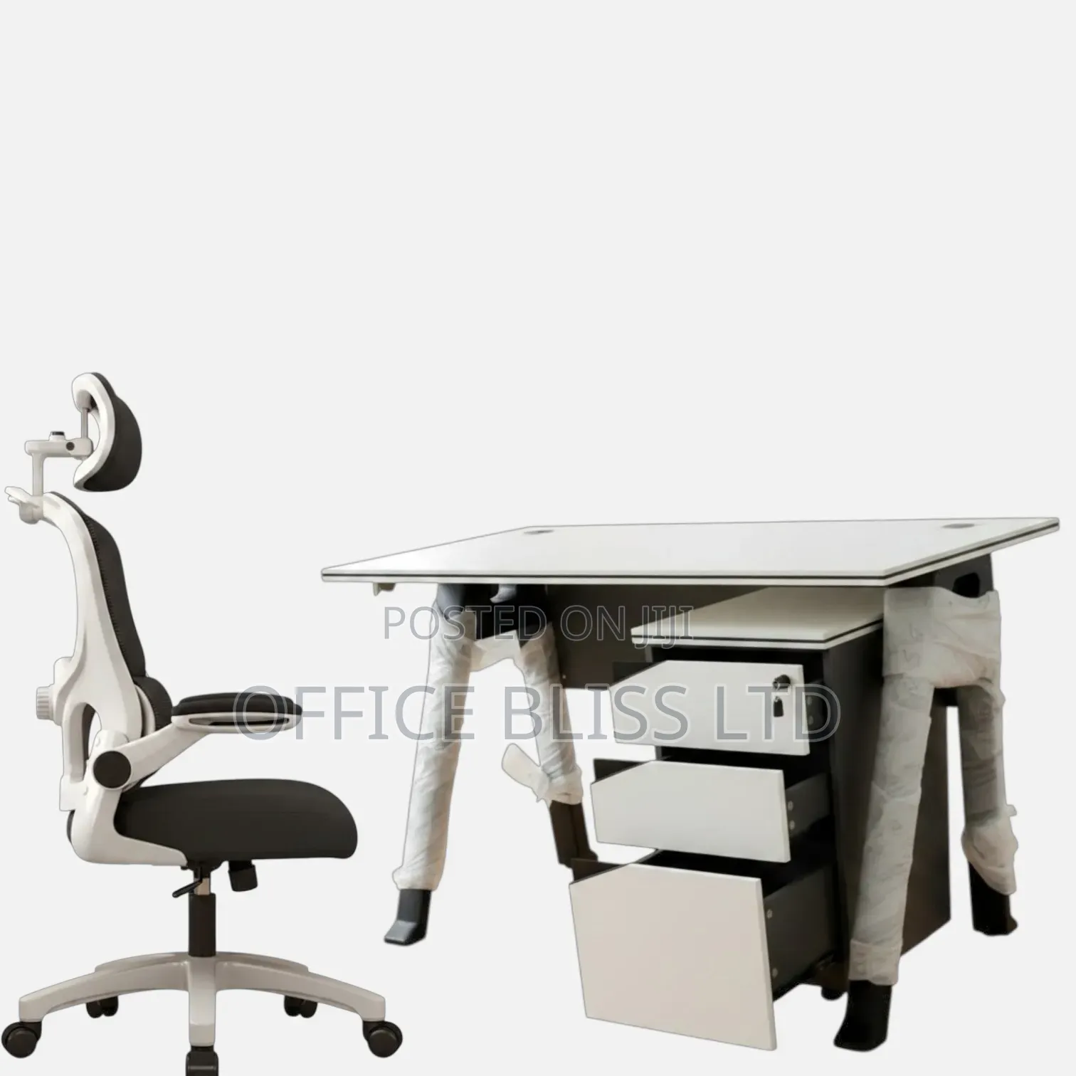A Set of Premium Office Table Egornomic Swivel Office Chair