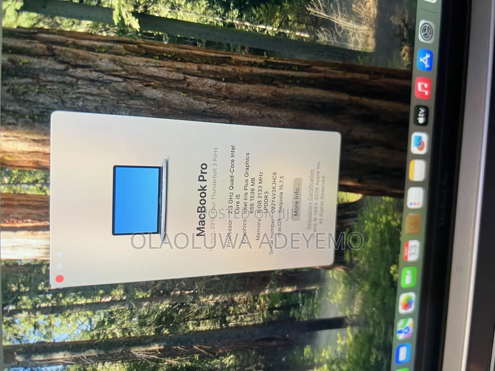 Laptop Apple MacBook Pro 2018 8GB Intel Core i5 SSD 256GB