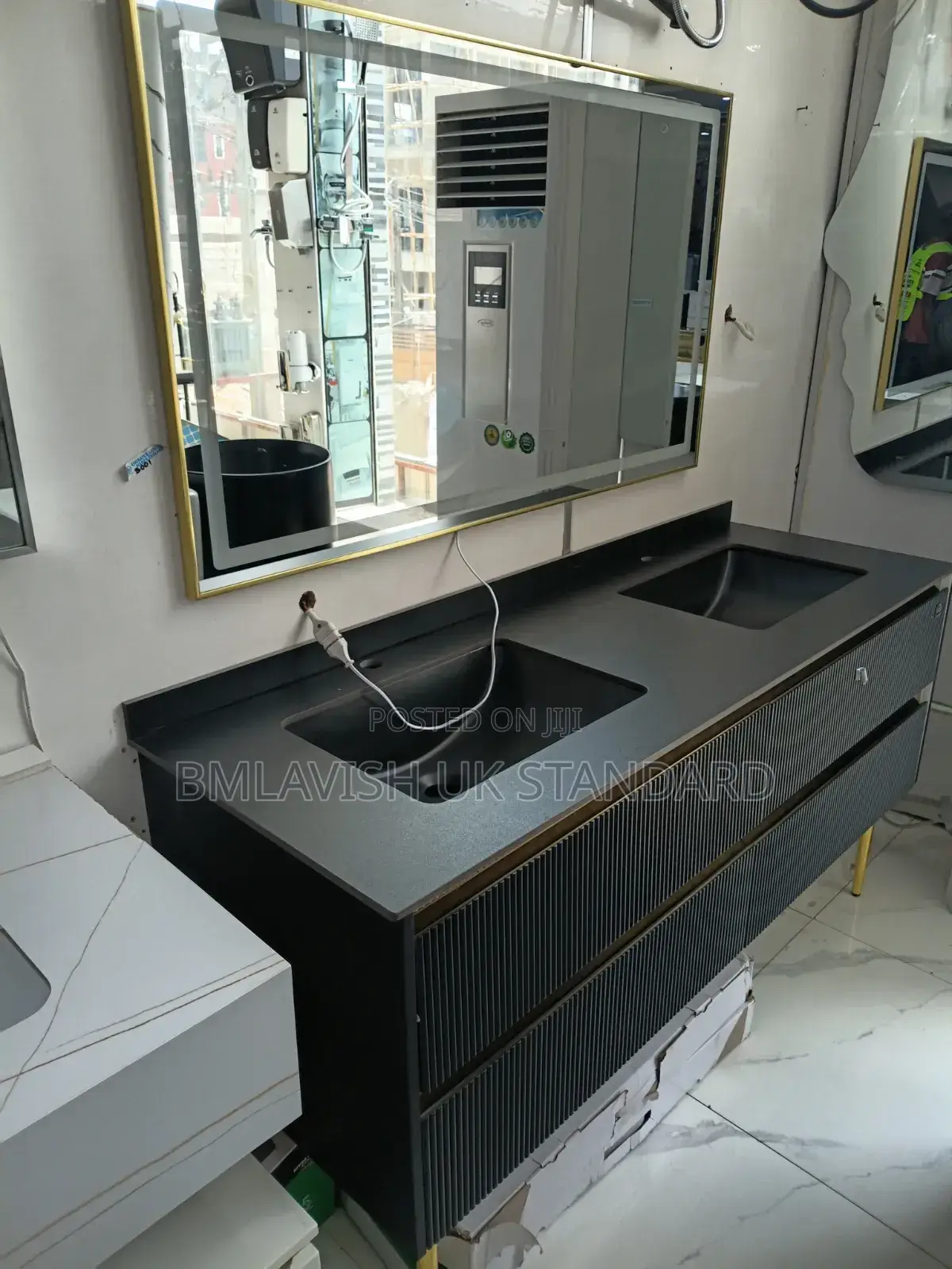 Black England Luxury Cabinet Basin Double Bowl