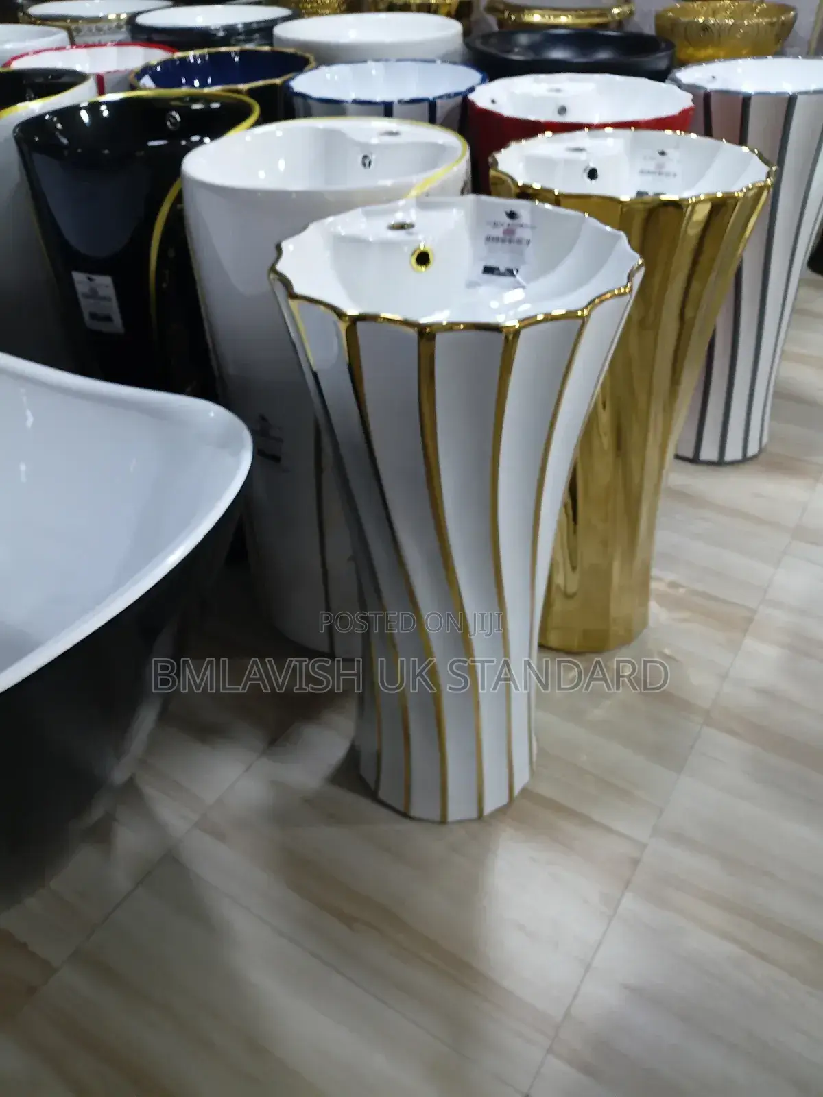 White and Gold Freestanding Pedestal Wash Hand Basin