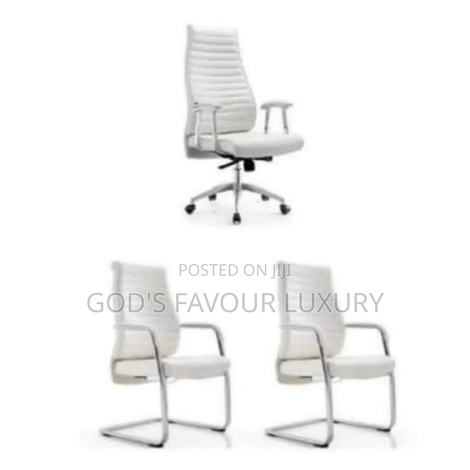 1 Executive Office Chair 2 Visitor's Chair - White