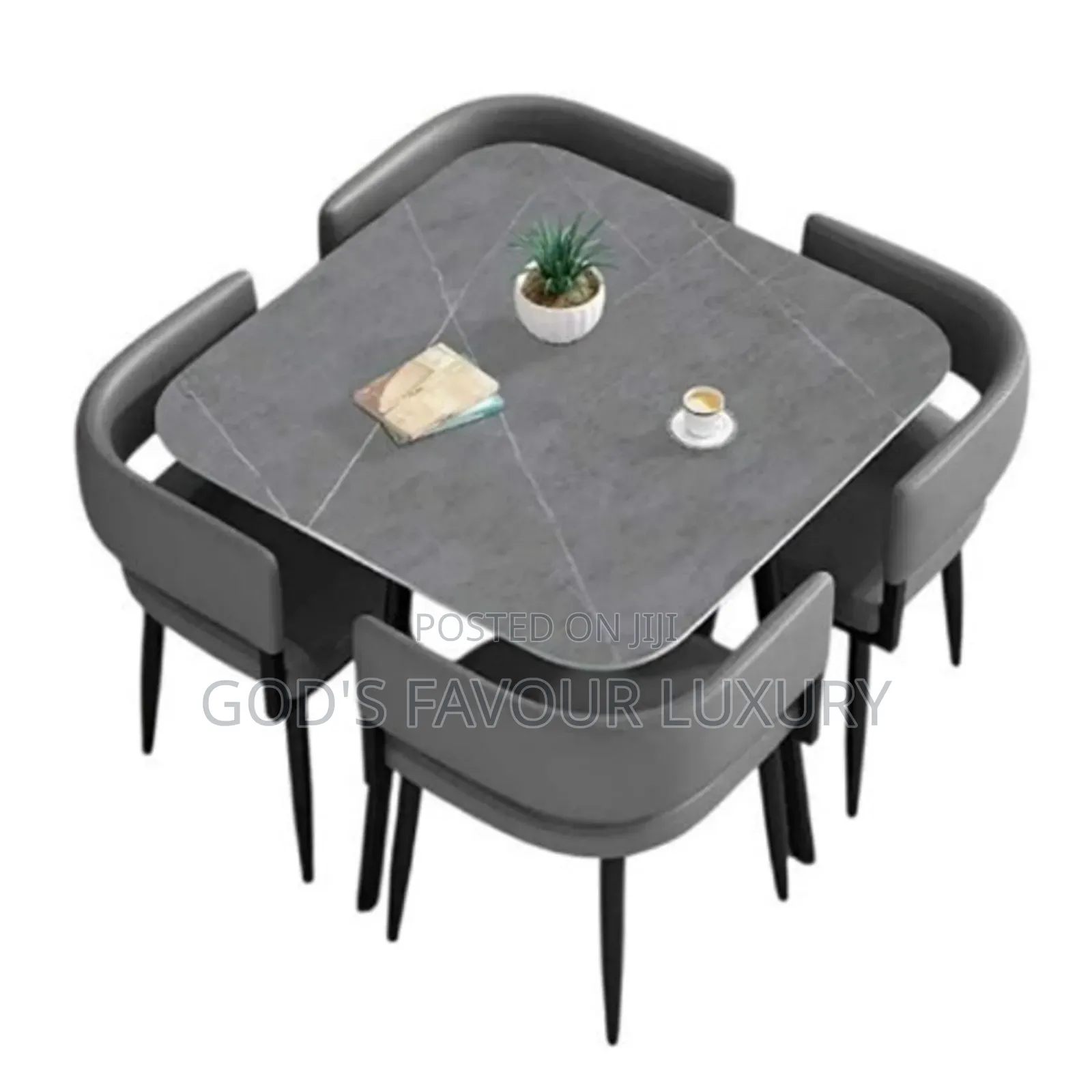 Square Marble Top Dining Table With 4 Chairs - Grey